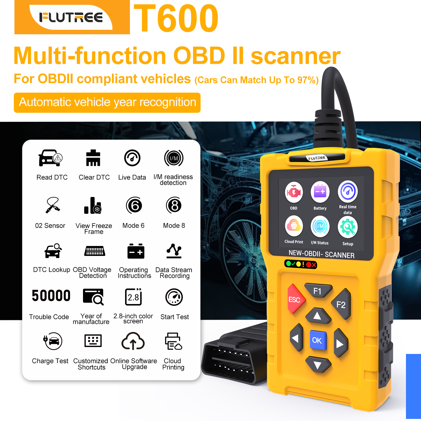 FLUTREE T600 Professional OBDII Car Scanner